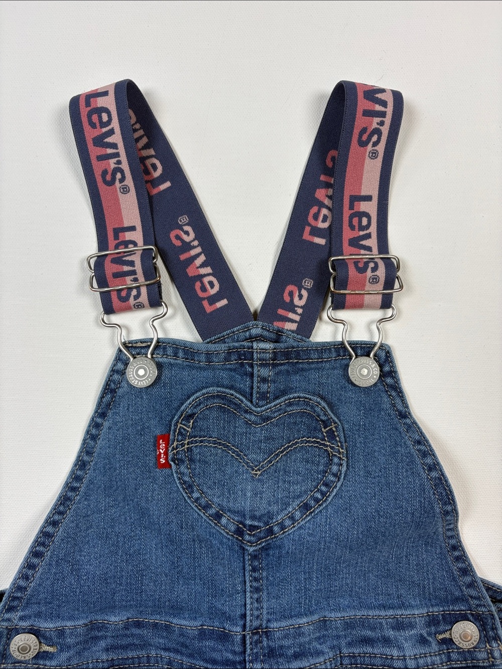 Levi's Blue Denim Overalls with Pink Branded Straps - Picture 2 of 9
